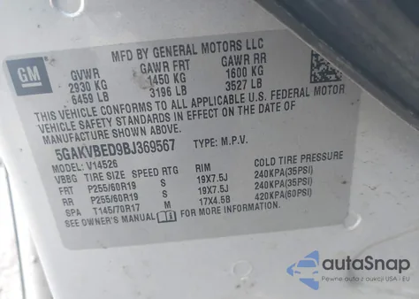 2011 Buick Enclave 1Xl from USA, damaged, VIN 5GAKVBED9BJ369567